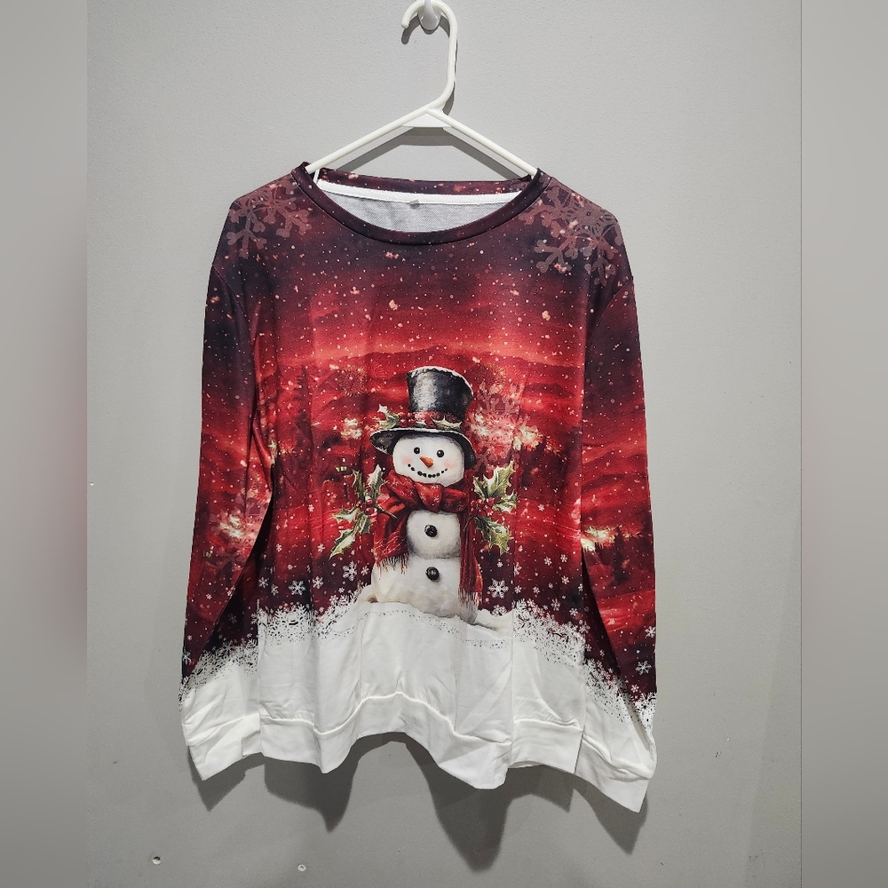 Festive Snowman Sweater in Red and White Womens Size XXL